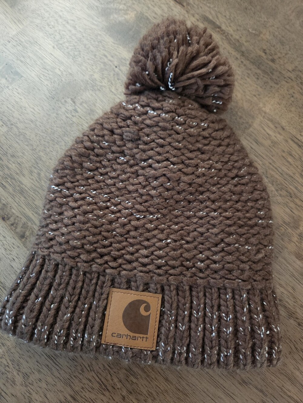 Carhartt Fleece Lined Chocolate Brown Pom Pom Knit Beanie